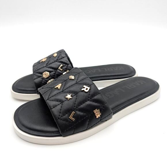 Karl Lagerfeld Paris Carenza Studded Slide Sandal Women's Black Sz US8.5M EU39 - Picture 1 of 10